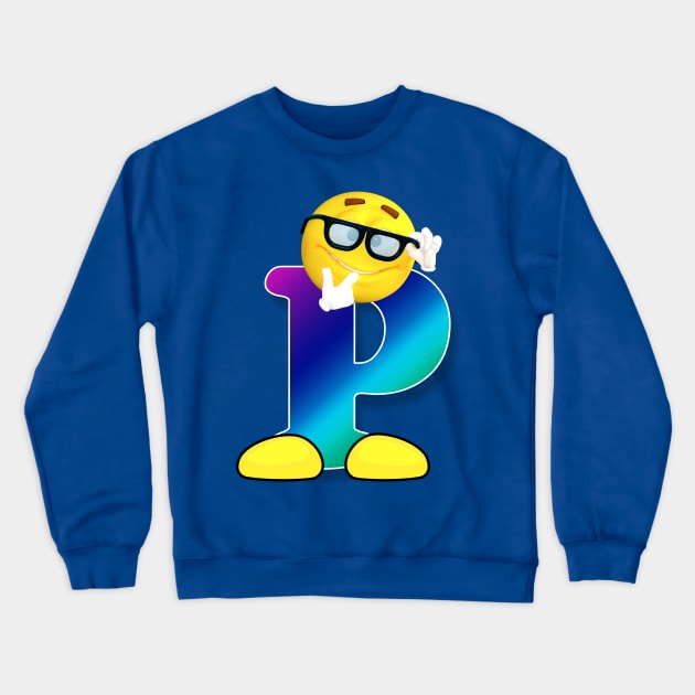 Letter P Alphabet Smiley Monogram Face Emoji Shirt for Men Women Kids Crewneck Sweatshirt by PatrioTEEism